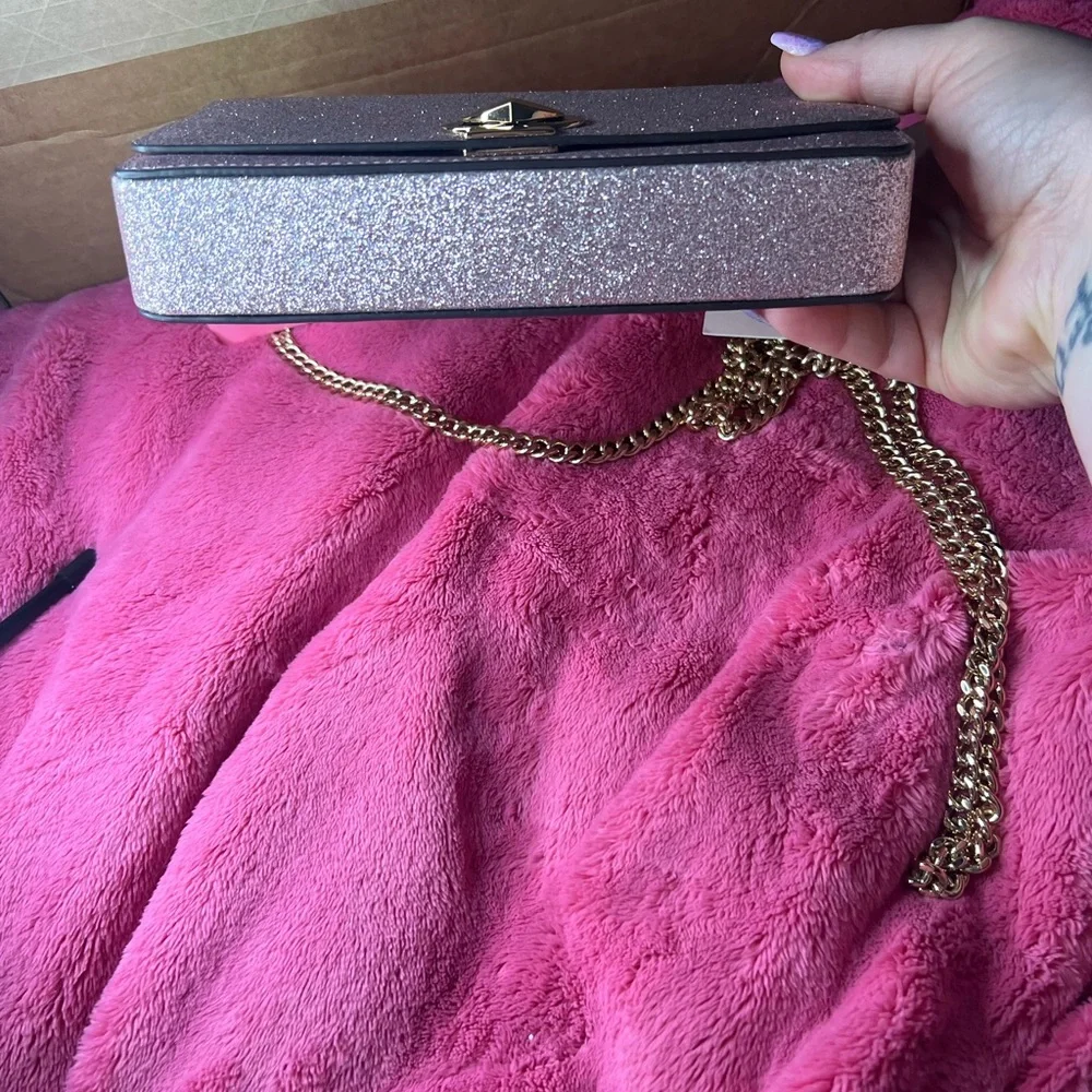 Kate Spade Nicola Shimmer Twistlock Chain Wallet purse Rose Gold NWT Retail$198